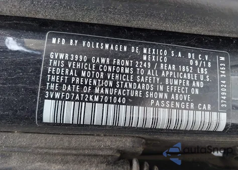 2019 Volkswagen Beetle 2.0T Final Edition Se/2.0T Final Edition Sel/2.0T S from USA, damaged, VIN 3VWFD7AT2KM701040